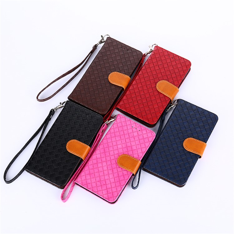 Woven Texture Wallet Magnetic Stand Leather Cell Phone Case with Strap for iPhone X - Red-13