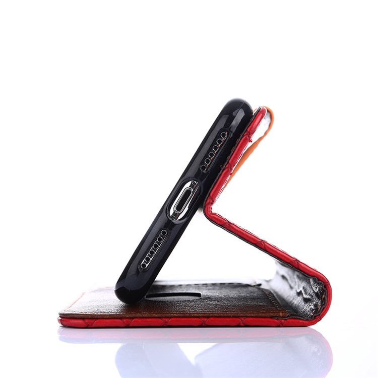 Woven Texture Wallet Magnetic Stand Leather Cell Phone Case with Strap for iPhone X - Red-3