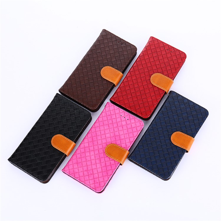 Woven Texture Wallet Magnetic Stand Leather Cell Phone Case with Strap for iPhone X - Red-4
