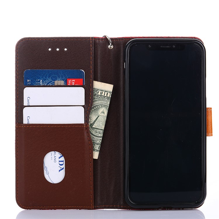 Woven Texture Wallet Magnetic Stand Leather Cell Phone Case with Strap for iPhone X - Red-5