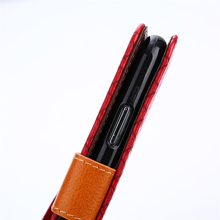 Woven Texture Wallet Magnetic Stand Leather Cell Phone Case with Strap for iPhone X - Red-8