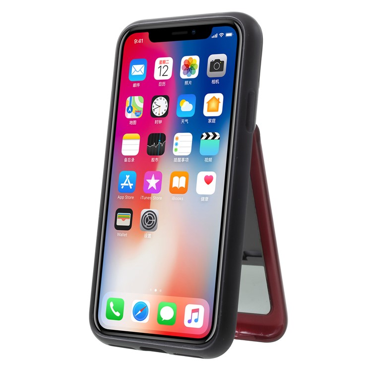 ROAR KOREA PC + TPU Protective Mirror Case with Kickstand for iPhone X - Red-4