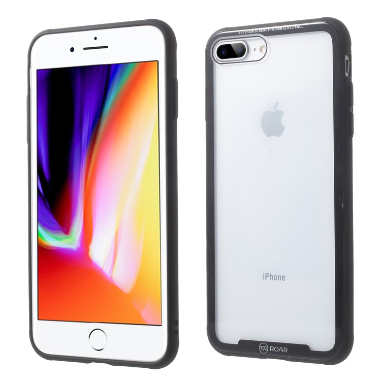 ROAR KOREA Tempered Glass + Drop-proof TPU Hybrid Back Case for iPhone 8 Plus / 7 Plus - Black-1