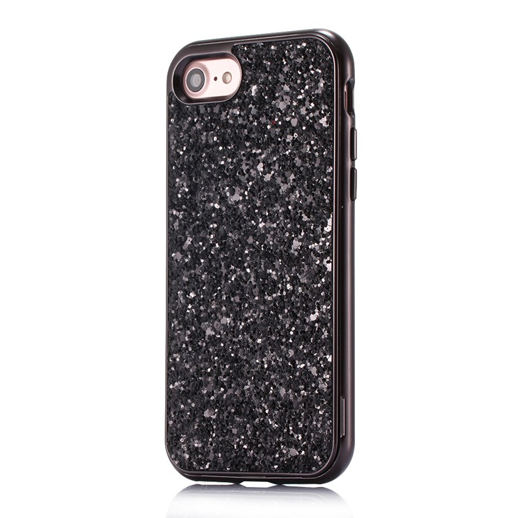 Glittery Sequins Coated Electroplating Hard Case for iPhone 8/7 - Black-2