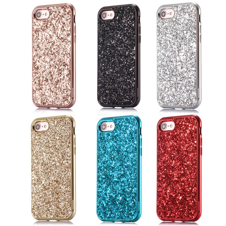 Glittery Sequins Coated Electroplating Hard Case for iPhone 8/7 - Black-6
