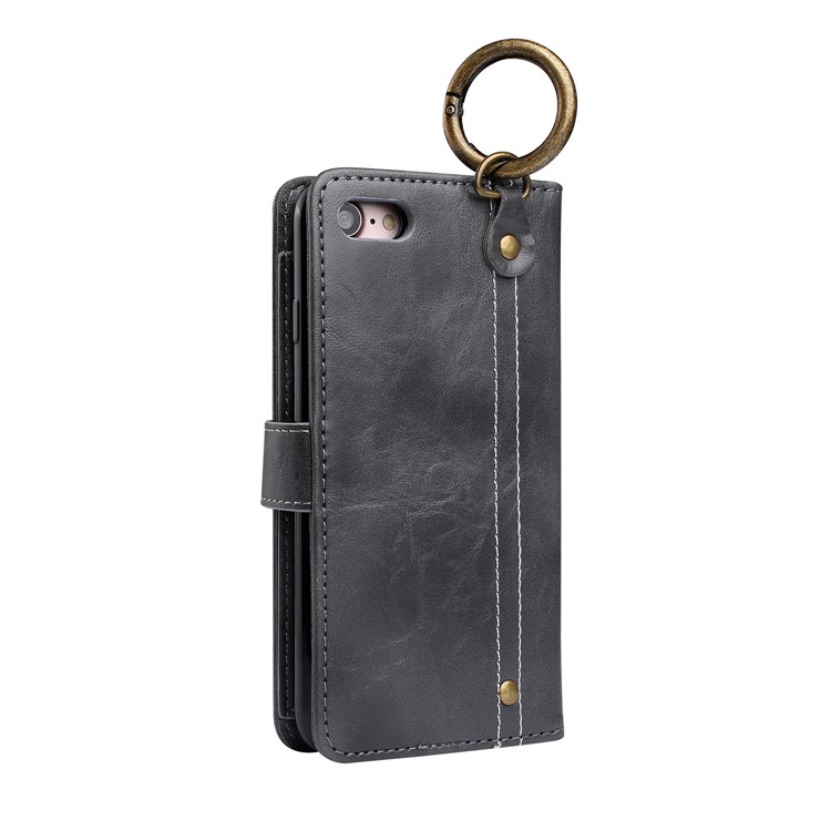 Detachable 2-in-1 Leather Wallet Case + Inner TPU Back Cover with Ring Holder Stand for iPhone 8/7 - Black-2