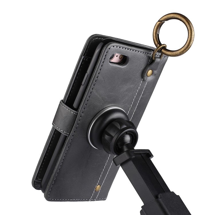 Detachable 2-in-1 Leather Wallet Case + Inner TPU Back Cover with Ring Holder Stand for iPhone 8/7 - Black-3