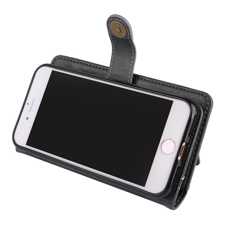 Detachable 2-in-1 Leather Wallet Case + Inner TPU Back Cover with Ring Holder Stand for iPhone 8/7 - Black-5