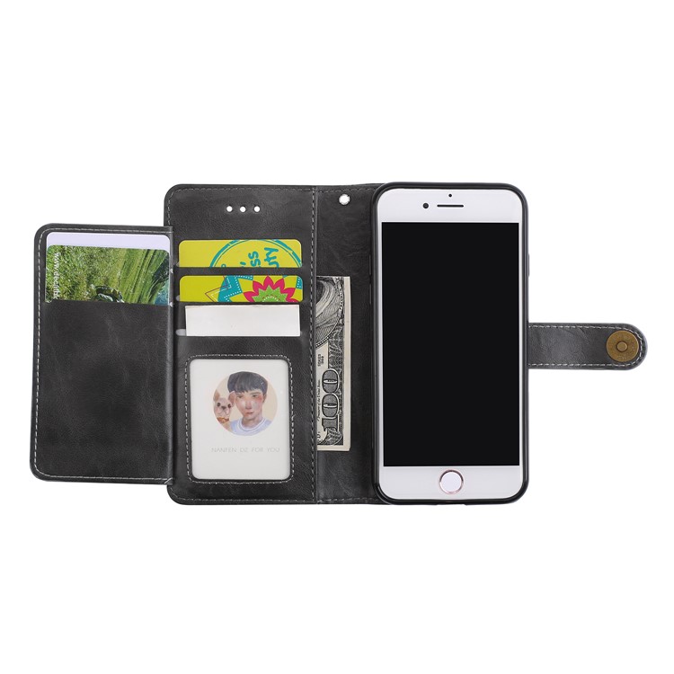 Detachable 2-in-1 Leather Wallet Case + Inner TPU Back Cover with Ring Holder Stand for iPhone 8/7 - Black-9