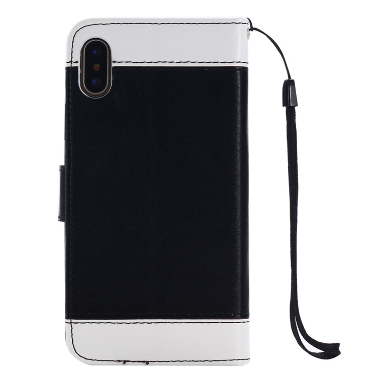 Bi-colour Imprint Birdcage Butterfly Tree Leather Wallet Stand Case with Strap for iPhone X - Black-2