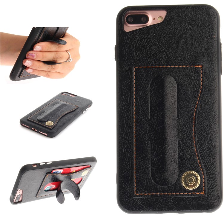 PU Leather Coated TPU Kickstand Card Holder Case for iPhone 8 Plus/7 Plus/6s Plus/6 Plus 5.5 inch - Black-1