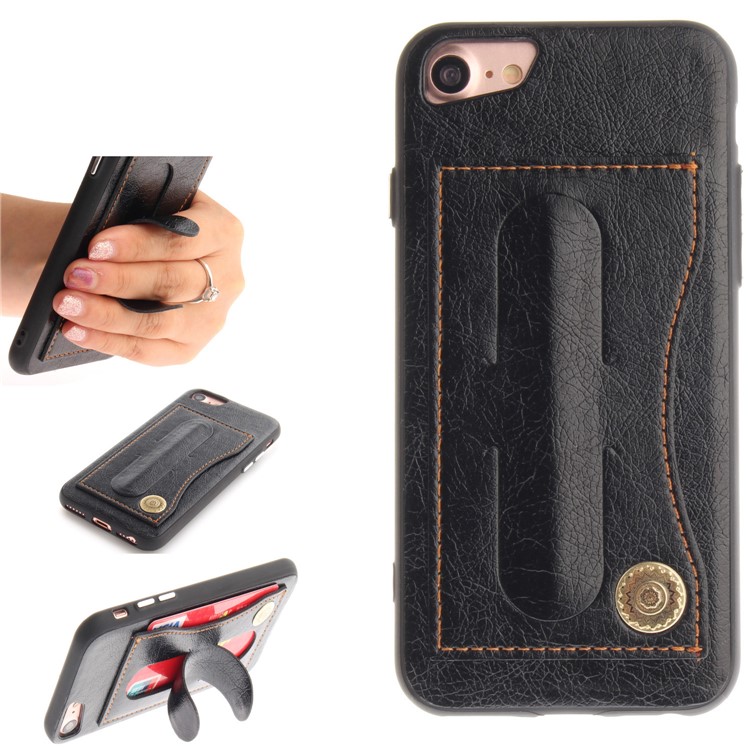 PU Leather Coated TPU Kickstand Card Holder Case for iPhone 8 /7 /6s/6 4.7 inch - Black-1