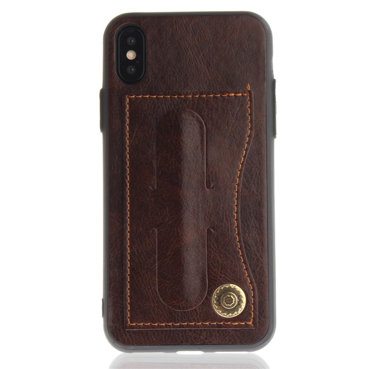 Card Holder PU Leather Coated TPU Phone Shell with Kickstand for iPhone X (Ten) - Coffee-2