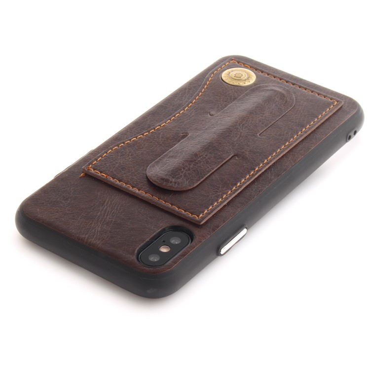 Card Holder PU Leather Coated TPU Phone Shell with Kickstand for iPhone X (Ten) - Coffee-6