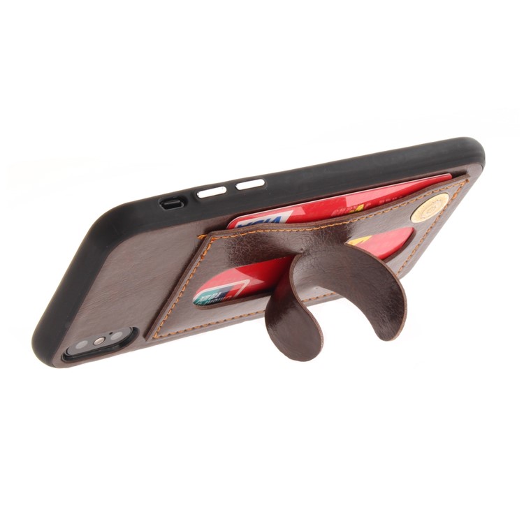 Card Holder PU Leather Coated TPU Phone Shell with Kickstand for iPhone X (Ten) - Coffee-7