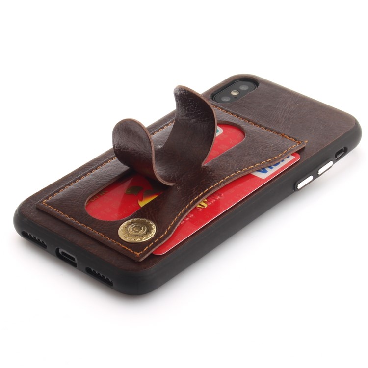 Card Holder PU Leather Coated TPU Phone Shell with Kickstand for iPhone X (Ten) - Coffee-8