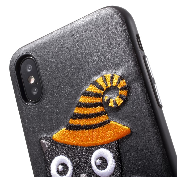 G-CASE Embroidery Leather Coated TPU Mobile Case for iPhone X/10 with Tempered Glass Screen Protector - Cat with Hat-5