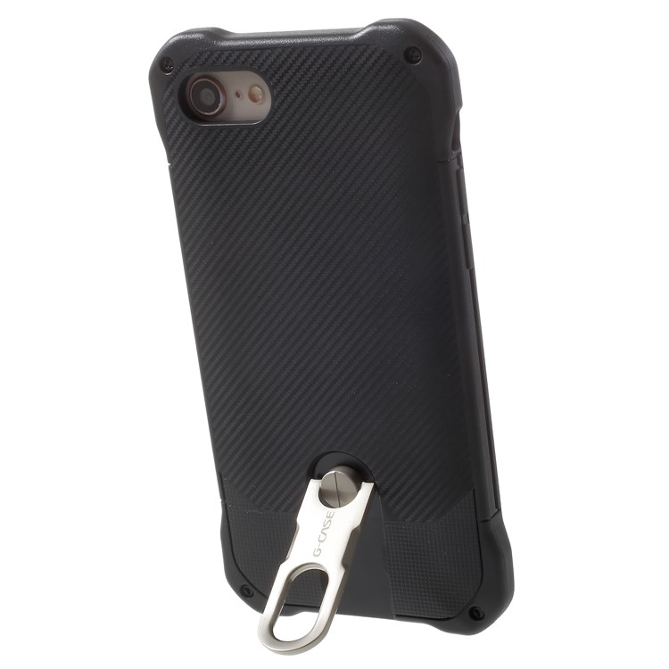 G-CASE Armor Series Carbon Fiber Texture Kickstand PC + Silicone Hybrid Case for iPhone 8 / 7 - Black-6