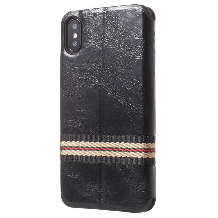 G-CASE Sanvo Series Stripe Decor Flip Stand PU Leather Case for iPhone X - Black-3