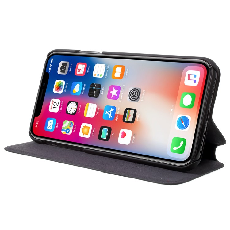G-CASE Sanvo Series Stripe Decor Flip Stand PU Leather Case for iPhone X - Black-4
