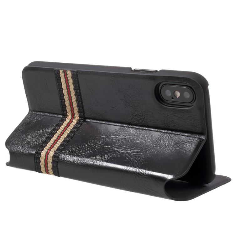 G-CASE Sanvo Series Stripe Decor Flip Stand PU Leather Case for iPhone X - Black-5