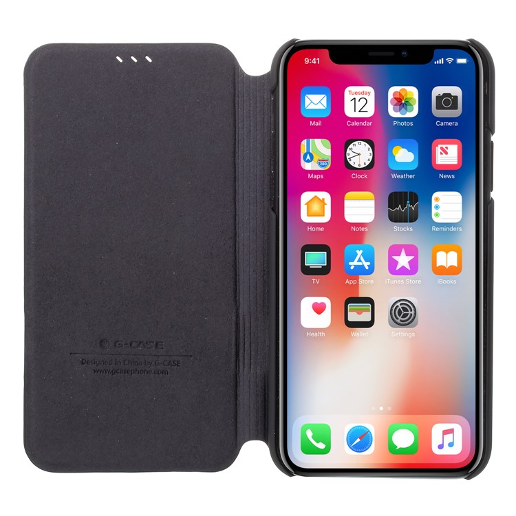 G-CASE Sanvo Series Stripe Decor Flip Stand PU Leather Case for iPhone X - Black-6