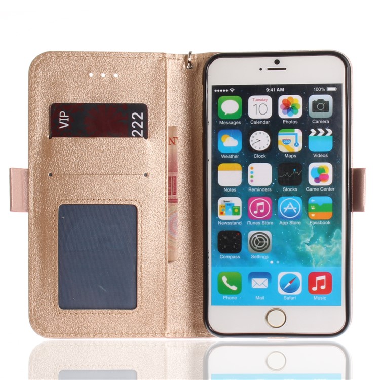 Butterfly Pattern Leather Wallet Stand Case for iPhone 6s/6 4.7 - Rose Gold-10