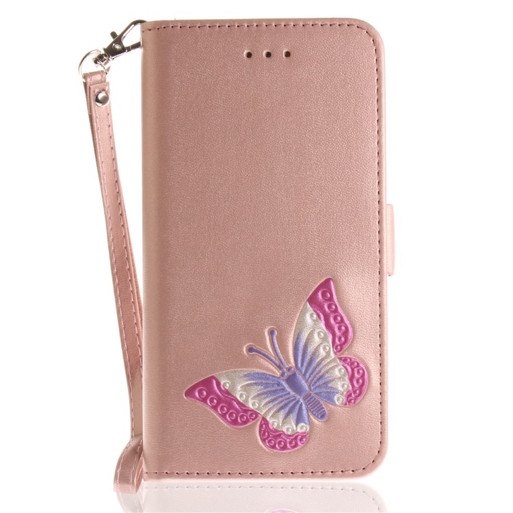 Butterfly Pattern Leather Wallet Stand Case for iPhone 6s/6 4.7 - Rose Gold-2