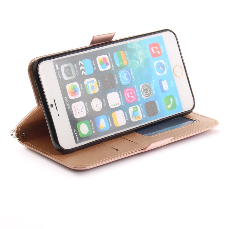 Butterfly Pattern Leather Wallet Stand Case for iPhone 6s/6 4.7 - Rose Gold-8