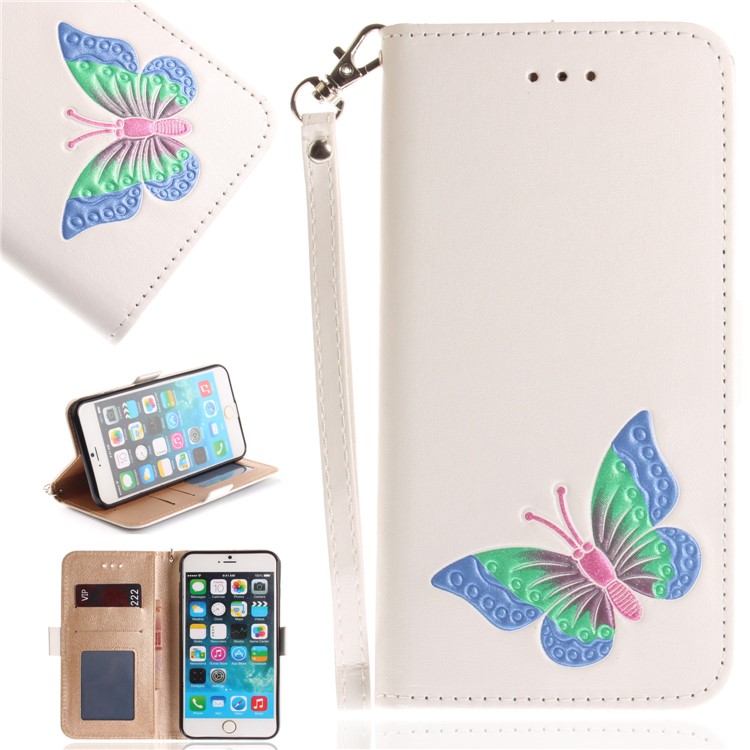 

Butterfly Pattern Leather Stand Cover for iPhone 6s/6 4.7 - White