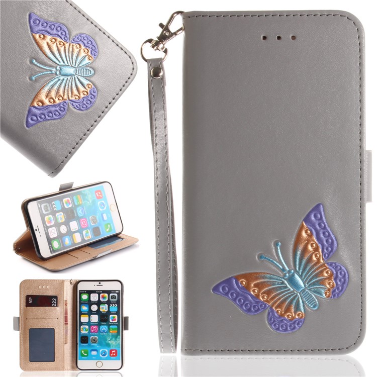 

Butterfly Pattern Leather Wallet Stand Flip Case for iPhone 6s/6 4.7 - Grey