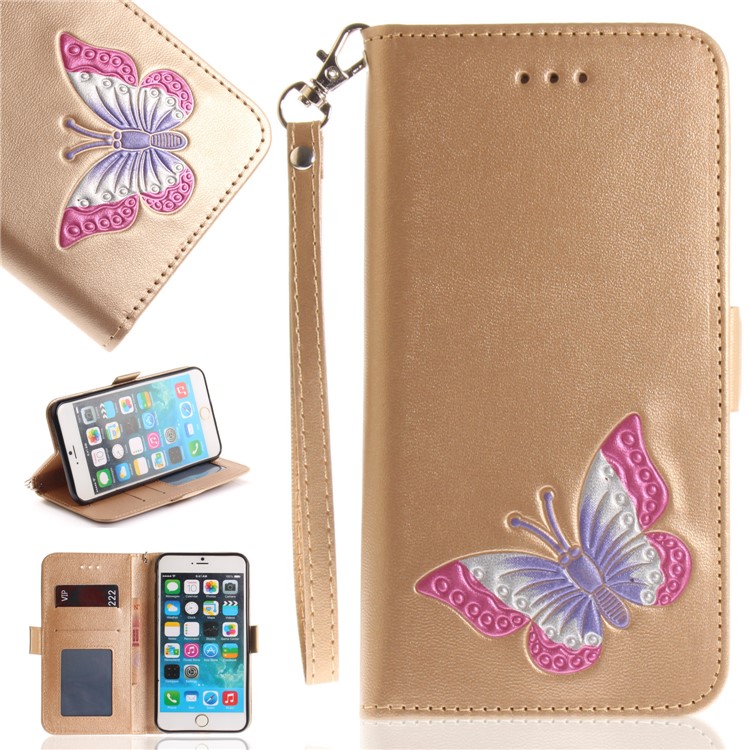 

Butterfly Pattern Leather Stand Cell Phone Case for iPhone 6s/6 4.7 - Gold