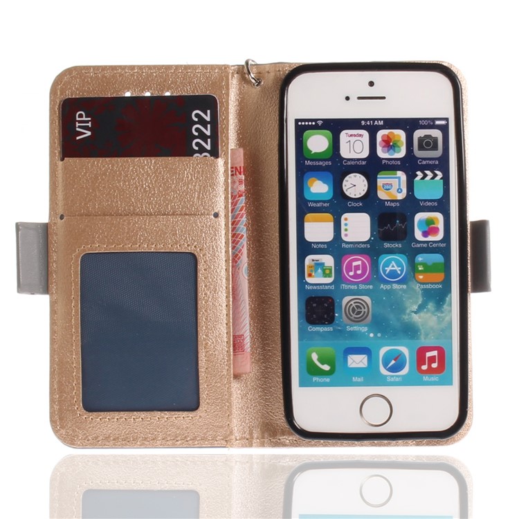 Butterfly Pattern Leather Wallet Case for iPhone SE/5s/5 - Grey-10