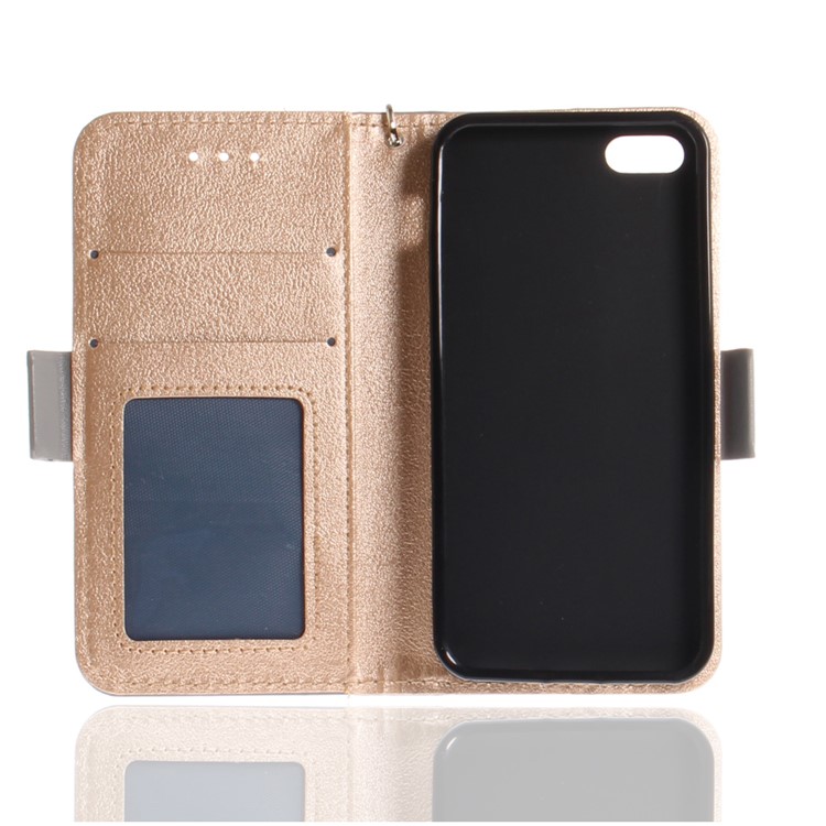 Butterfly Pattern Leather Wallet Case for iPhone SE/5s/5 - Grey-11