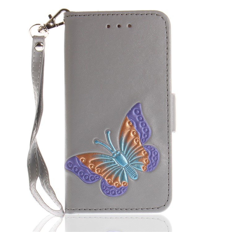 Butterfly Pattern Leather Wallet Case for iPhone SE/5s/5 - Grey-2