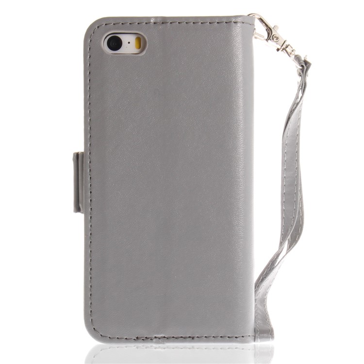 Butterfly Pattern Leather Wallet Case for iPhone SE/5s/5 - Grey-3