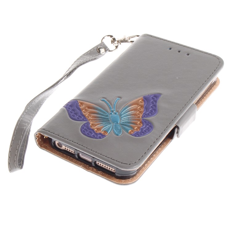 Butterfly Pattern Leather Wallet Case for iPhone SE/5s/5 - Grey-6