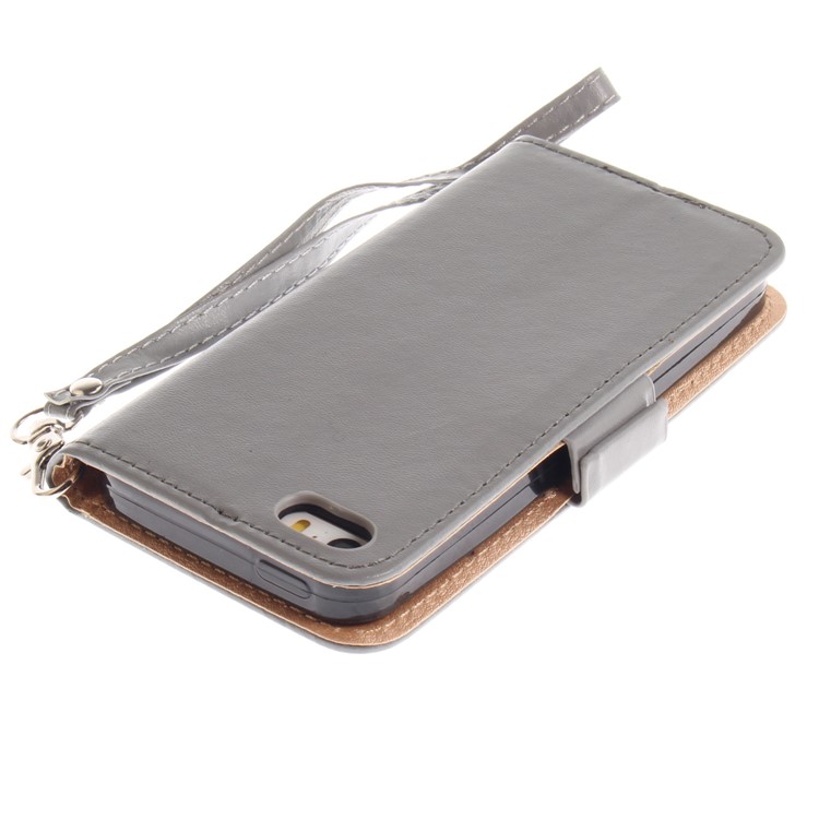 Butterfly Pattern Leather Wallet Case for iPhone SE/5s/5 - Grey-7