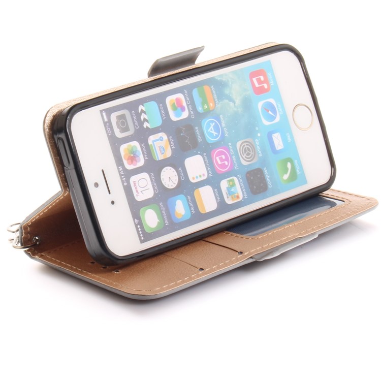 Butterfly Pattern Leather Wallet Case for iPhone SE/5s/5 - Grey-8