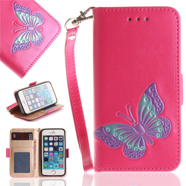 

Butterfly Pattern Magnetic Leather Wallet Case for iPhone SE/5s/5 - Rose
