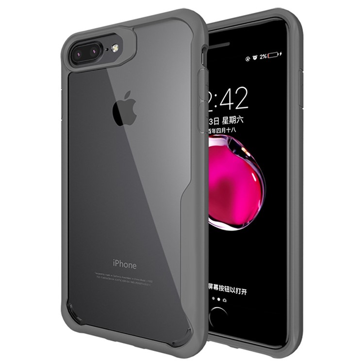 

Shock Absorption Tough Clear Plastic + Flexible TPU Hybrid Cover for iPhone 8 Plus/7 Plus 5.5 inch - Grey