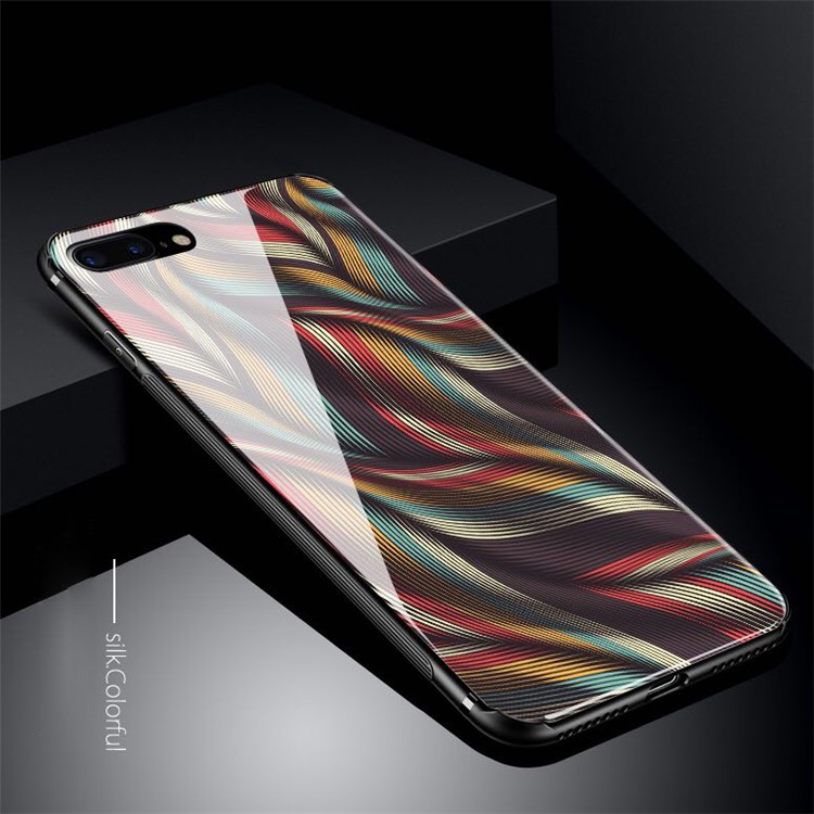 Silk Series 9H Tempered Glass Back + Soft TPU Edges Phone Case for iPhone 8 Plus / 7 Plus - Style A-1