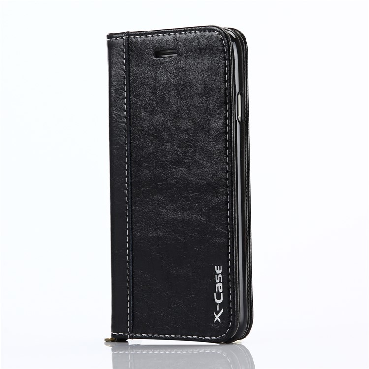 

XCASE Splicing Genuine Leather Auto-absorbed Stand Case with Card Slot for iPhone 8 Plus / 7 Plus 5.5 inch - Black