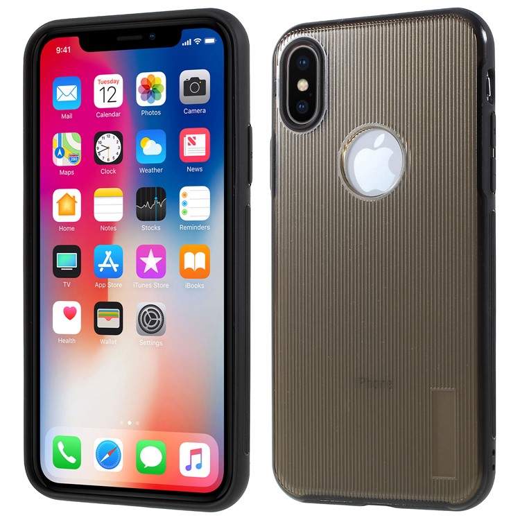 Dual Color Stripe Pattern Hybrid TPU + PC Phone Cover Case for iPhone X 5.8 inch - Black-1