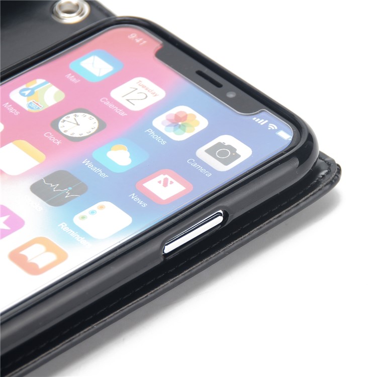 Double Side Pockets Leather Zipper Wallet Case for iPhone X - Black-10