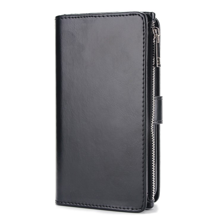 Double Side Pockets Leather Zipper Wallet Case for iPhone X - Black-2