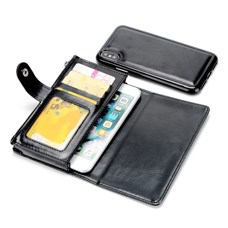 Double Side Pockets Leather Zipper Wallet Case for iPhone X - Black-5