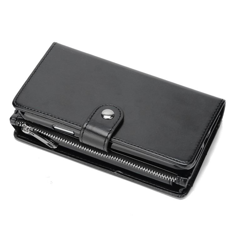 Double Side Pockets Leather Zipper Wallet Case for iPhone X - Black-6