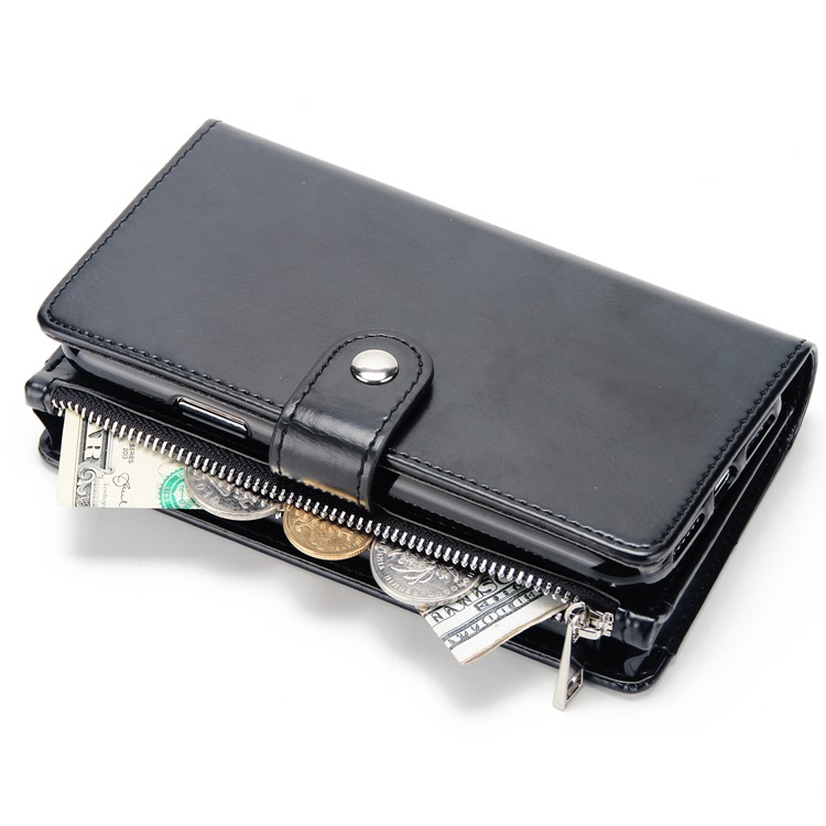 Double Side Pockets Leather Zipper Wallet Case for iPhone X - Black-7