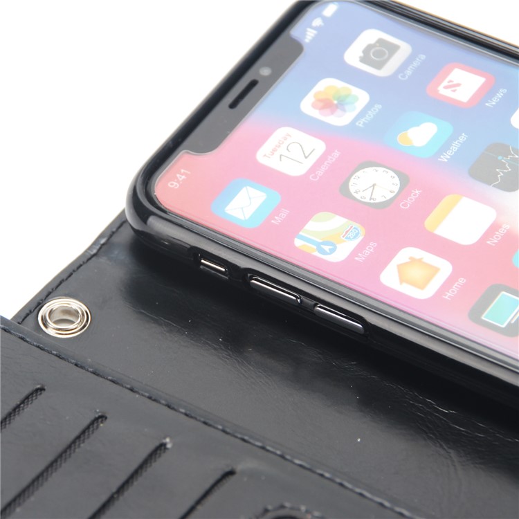 Double Side Pockets Leather Zipper Wallet Case for iPhone X - Black-8